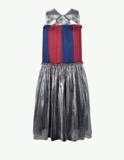 Multi Color Sequin Yoke And Colour Bands Gathered Dress -Incasee Ceantral akaw22sdr114