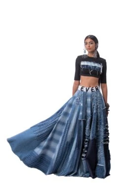 Cropped Lycra Top With Ripped Denim Lehenga -Incasee Ceantral akok1244