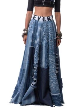 Cropped Lycra Top With Ripped Denim Lehenga -Incasee Ceantral akok1245