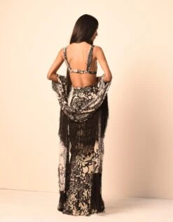 Black Garden Print Blouse With Tulip Skirt & Fringe Dupatta -Incasee Ceantral ambfs21b