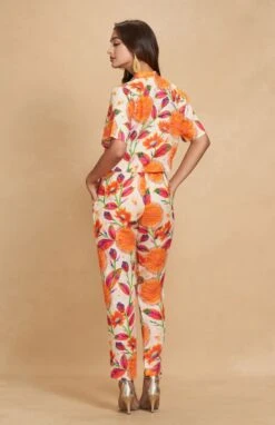 Floral Linen Orange Printed Crop Shirt -Incasee Ceantral asgulabocs1fblorangeb