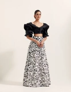 Black Taffeta Drape Blouse -Incasee Ceantral aw22cg15b0433