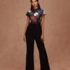 Black Multicolor Multifloral Jumpsuit -Incasee Ceantral aw22cg231