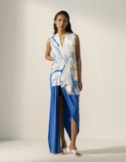 Azzura Evil Eye Tassle Gilet With Quilted Inner And Drape Skirt