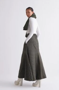Olive Checks Circular Skirt -Incasee Ceantral b01b