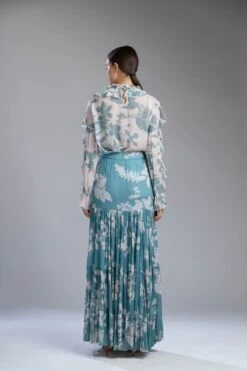 Vintage Sky Blue And White Floral Flared Skirt 11 Vintage Sky Blue And White Floral Flared Skirt -Incasee Ceantral b 19329