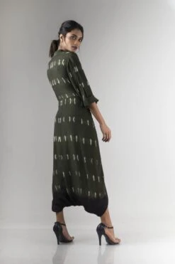 Olive Green Raindrop Shibori Tshirt Dhoti Jumpsuit -Incasee Ceantral b 27785