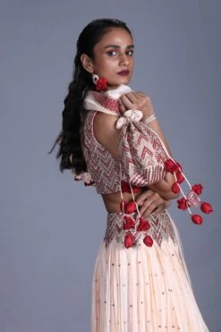 Peach Crushed Lehenga With Hand Embellished Blouse And Matching Dupatta -Incasee Ceantral b 31465