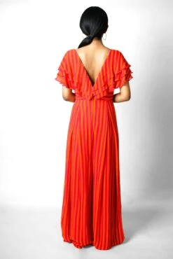 Pink And Orange Striped Printed Ruffle Jumpsuit -Incasee Ceantral b 39863