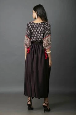 Black Ajrakh Overlap Crop Top With Flap Cowl Skirt -Incasee Ceantral b 45687