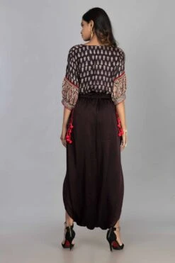 Black Ajrakh Overlap Crop Top With Dhoti Skirt -Incasee Ceantral b 45688
