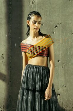 Charocal Silver Tiered Lurex Gathered Skirt -Incasee Ceantral b 47521