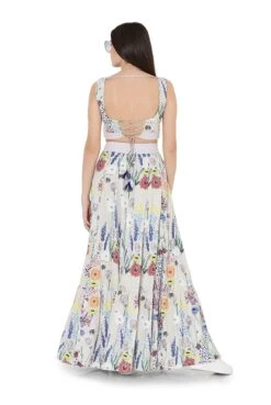 Stone Colour Printed Art Crepe Bustier And Frill Skirt -Incasee Ceantral b 55261