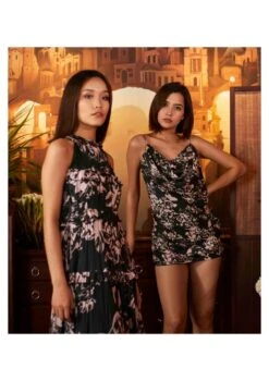 Dark Green And Pink Floral Short Dress -Incasee Ceantral b 56377