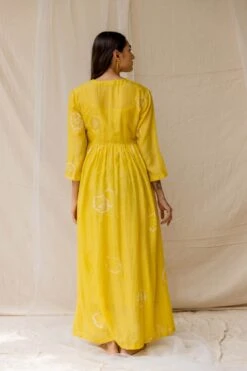 Yellow Dramatic Poppy Gathered Dress -Incasee Ceantral b 57535