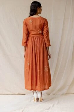 Rust Dramatic Poppy Gathered Dress -Incasee Ceantral b 57554