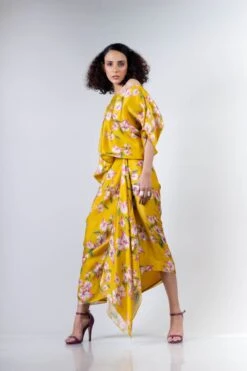 Yellow Bv Printed Side Cowl Skirt And Ald Top -Incasee Ceantral b 66583
