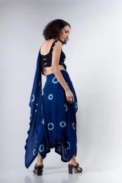Blue Polka Dhoti Saree Withblack Rd Fitted Blouse -Incasee Ceantral b 66592
