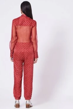 Dark Pink Bandhani Silk And Organza Jumpsuit -Incasee Ceantral b 71601