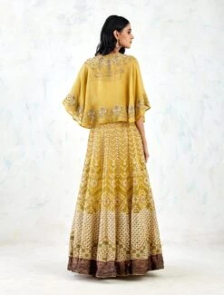 Yellow Cape With Skirt With Bead Work And Gota Patti With Cross Stitch Embroidery -Incasee Ceantral b 75272