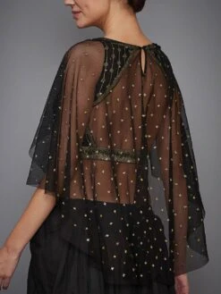 Black Embroidered Cape Blouse -Incasee Ceantral b 75396