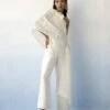 Bianco Sculptural Drape With One Shoulder Embroidered Jumpsuit