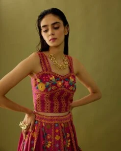 Pink Chanderi Fuchsia Embroidered Bustier -Incasee Ceantral cfs22b18b