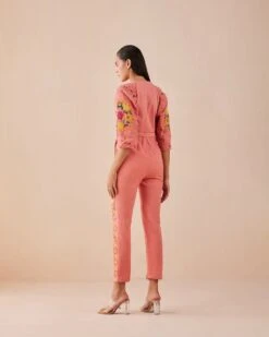 Blush Floral Applique And Cutwork Jumpsuit -Incasee Ceantral cfw22js194