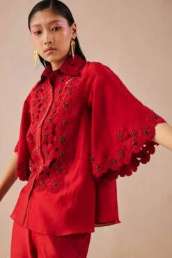 Red Poppy Applique Shirt -Incasee Ceantral cfw22t063