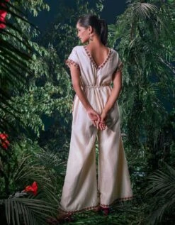 Ivory Floral Embroidered Jumpsuit -Incasee Ceantral cfw23js21b