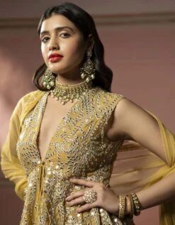 Sleeveless Golden Yellow Silver Zari Peplum Top -Incasee Ceantral ct1049mwgszb