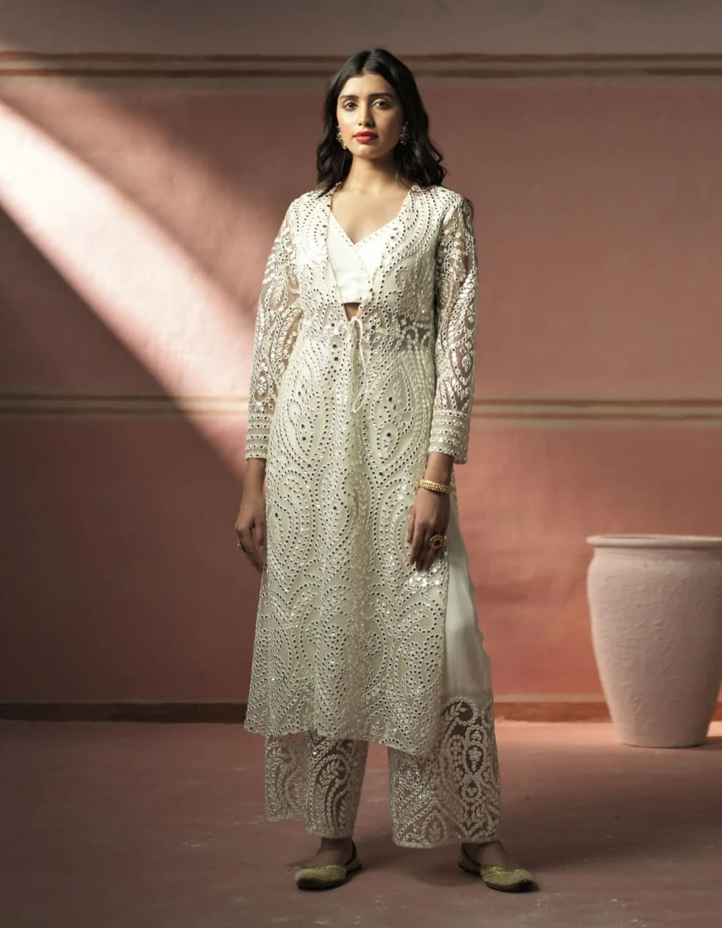 Georgette Overlap Inner With Mirrorwork In Ivory 3 Georgette Overlap Inner With Mirrorwork In Ivory