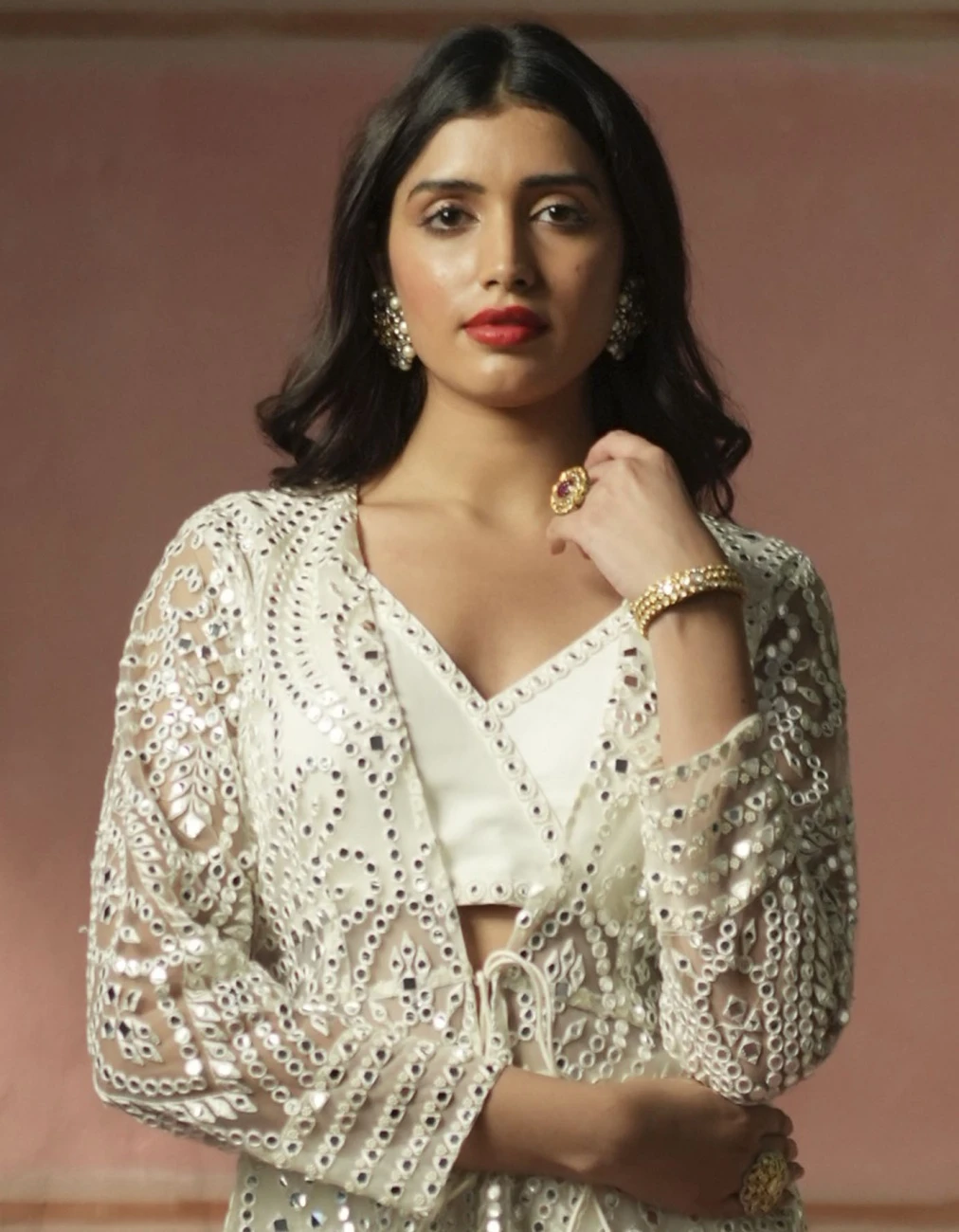 Georgette Overlap Inner With Mirrorwork In Ivory 4 Georgette Overlap Inner With Mirrorwork In Ivory - Image 2