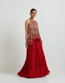 Red Crinkled Skirt With A Hauter Tassled Top 9 Red Crinkled Skirt With A Hauter Tassled Top -Incasee Ceantral dac856red3