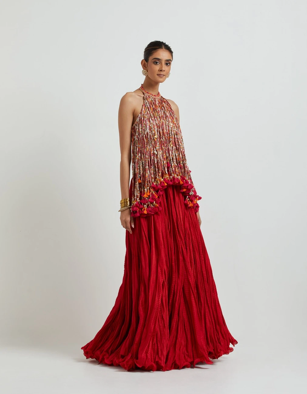 Red Crinkled Skirt With A Hauter Tassled Top 5 Red Crinkled Skirt With A Hauter Tassled Top - Image 3