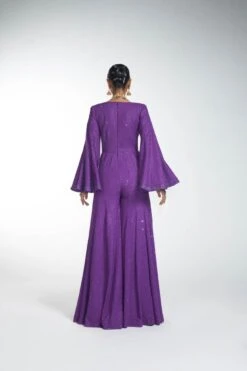 Purple Crystal Embellished Crepe Jumpsuit -Incasee Ceantral dc22w039 b
