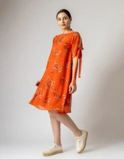 Printed Orange Lisa Dress -Incasee Ceantral dlue23dr0023