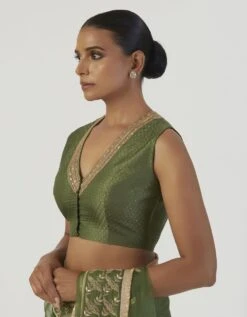 Green Parineeta Blouse -Incasee Ceantral dottedbrocadeblouse3