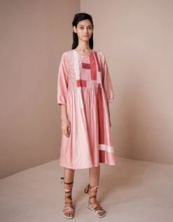 Pintuck Patchwork Detailed Dress