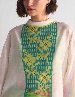 Ivory Yoke Cutwork Reverse Collar Shirt -Incasee Ceantral dss100164