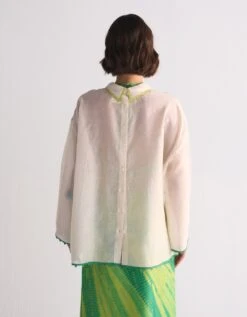 Ivory Yoke Cutwork Reverse Collar Shirt -Incasee Ceantral dss100165