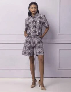 Batik Printed Purple Crop Shirt