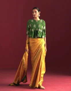 Empireline Blouse In Green Brocade