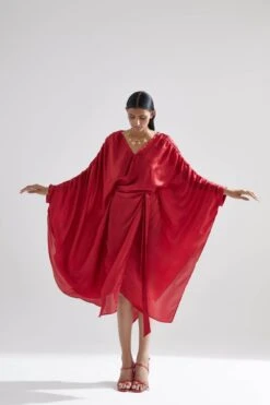 Red Echo Peony Draped Dress