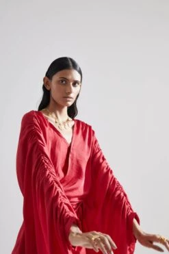 Red Echo Peony Draped Dress -Incasee Ceantral ess000153