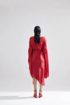Red Echo Peony Draped Dress -Incasee Ceantral ess00015b