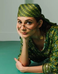 Green Ajrakh Top With Flair Skirt -Incasee Ceantral gbmskt4