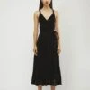 Black V Neck Braided Belt Tea Length Dress -Incasee Ceantral gndfw22511