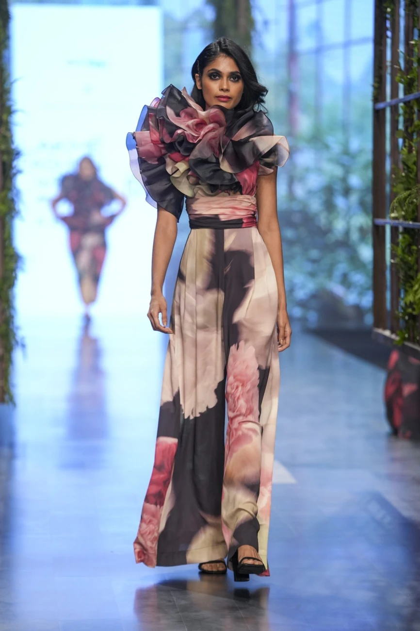 Wide Leg One Shoulder Jumpsuit With Ruffled Detailing 3 Wide Leg One Shoulder Jumpsuit With Ruffled Detailing