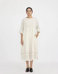 Midi U-Yoke Dress In Ivory Colour